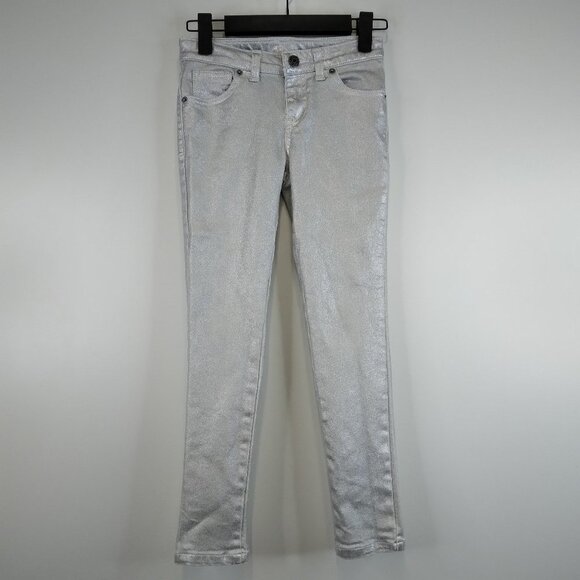 Cat & Jack Metallic Denim Skinny Silver Pants Size 8 - Picture 1 of 10